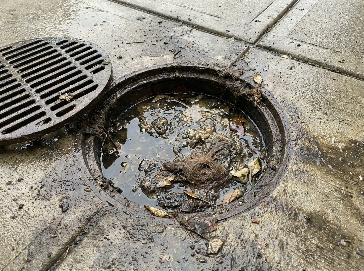 Before — blocked drain